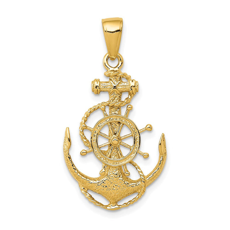 14K Gelbgold Anker-Anhänger mit Rad, mittelgroß