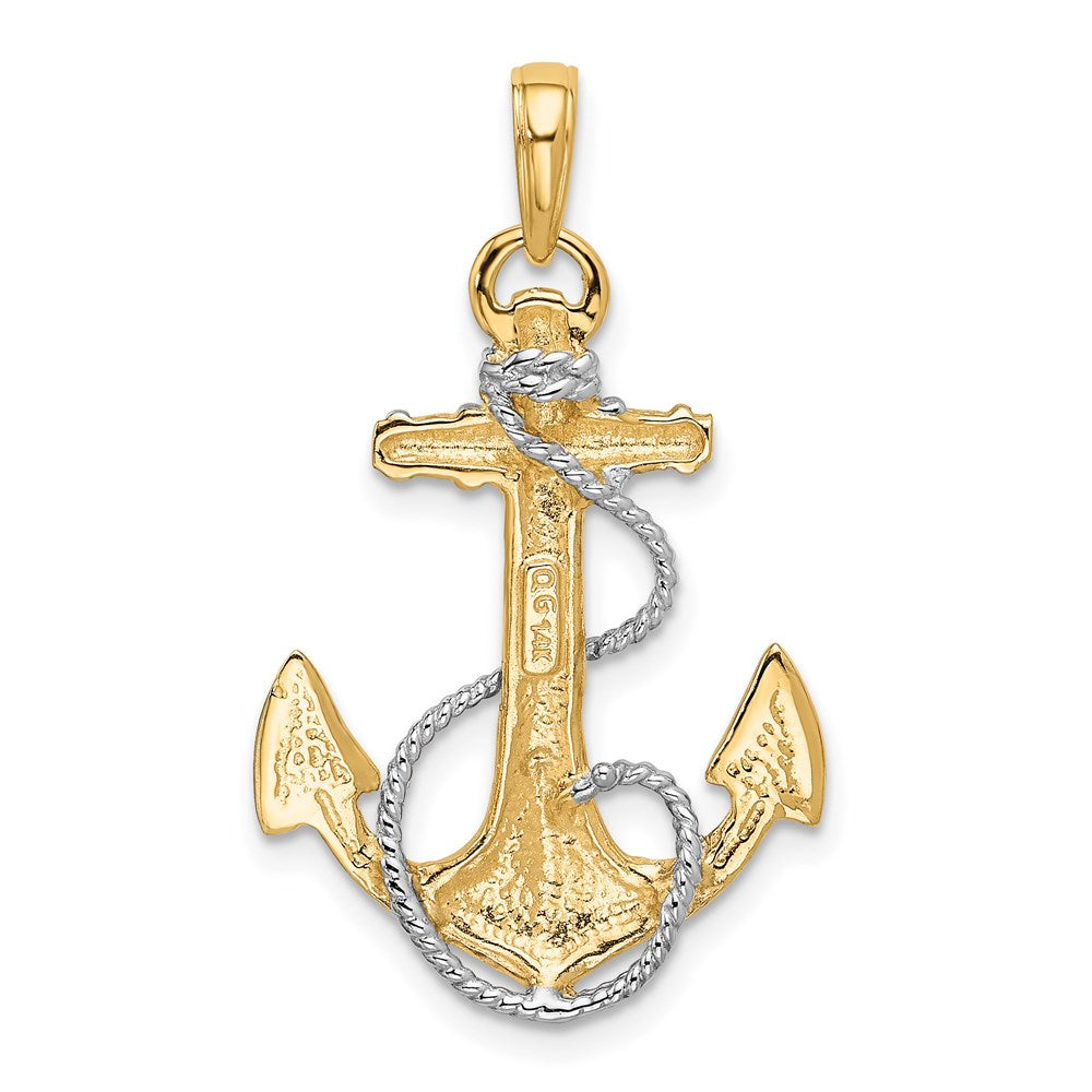 14K Gelb- & Rhodiumgold Anhänger mit Rhodium-Anker- und Seil-Design