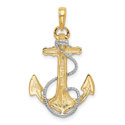 14K Gelb- & Rhodiumgold Anhänger mit Rhodium-Anker- und Seil-Design