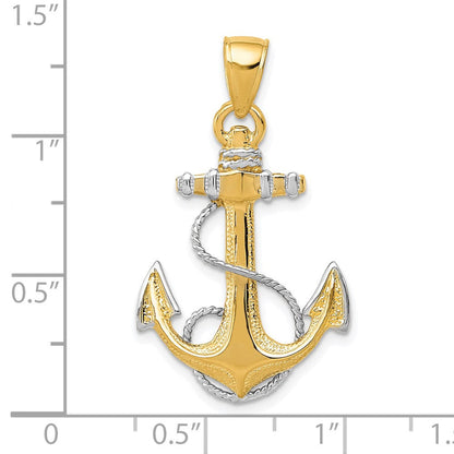 14K Gelb- & Rhodiumgold Anhänger mit Rhodium-Anker- und Seil-Design