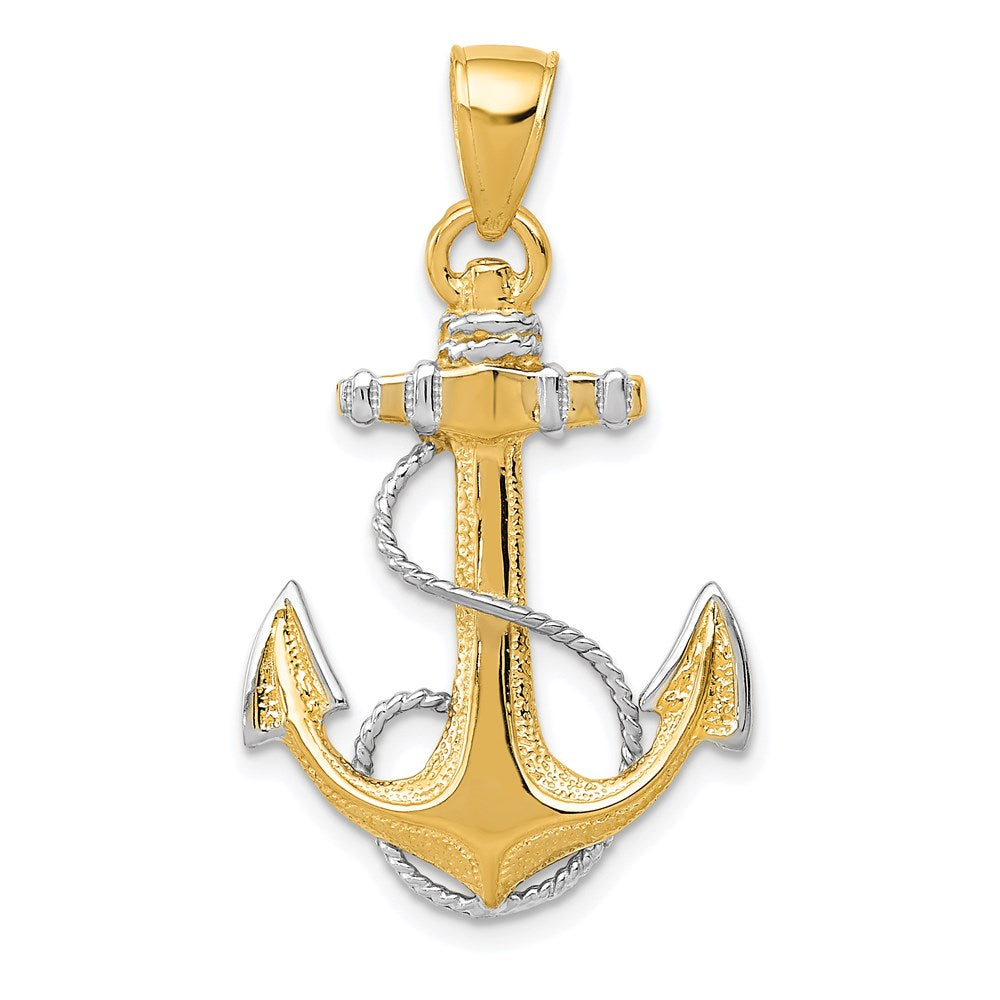 14K Gelb- & Rhodiumgold Anhänger mit Rhodium-Anker- und Seil-Design