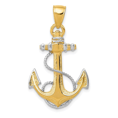 14K Gelb- & Rhodiumgold Anhänger mit Rhodium-Anker- und Seil-Design