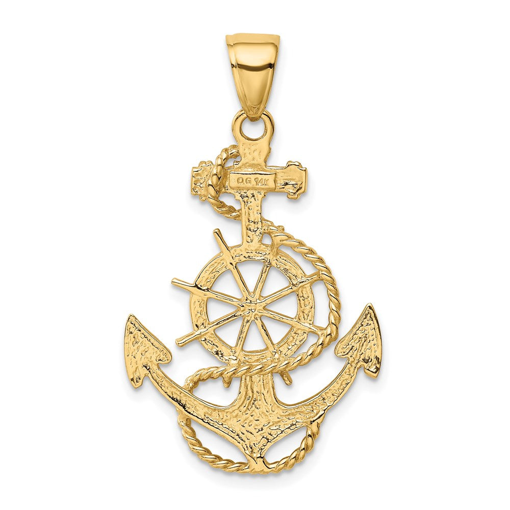 14K Gelbgold großer Anker-Anhänger mit Rad