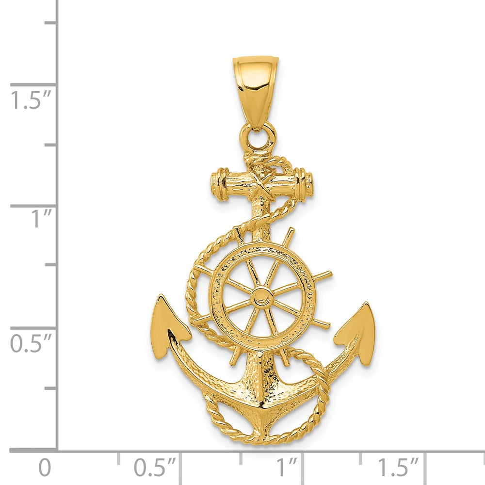 14K Gelbgold großer Anker-Anhänger mit Rad