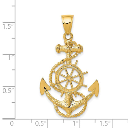 14K Gelbgold großer Anker-Anhänger mit Rad