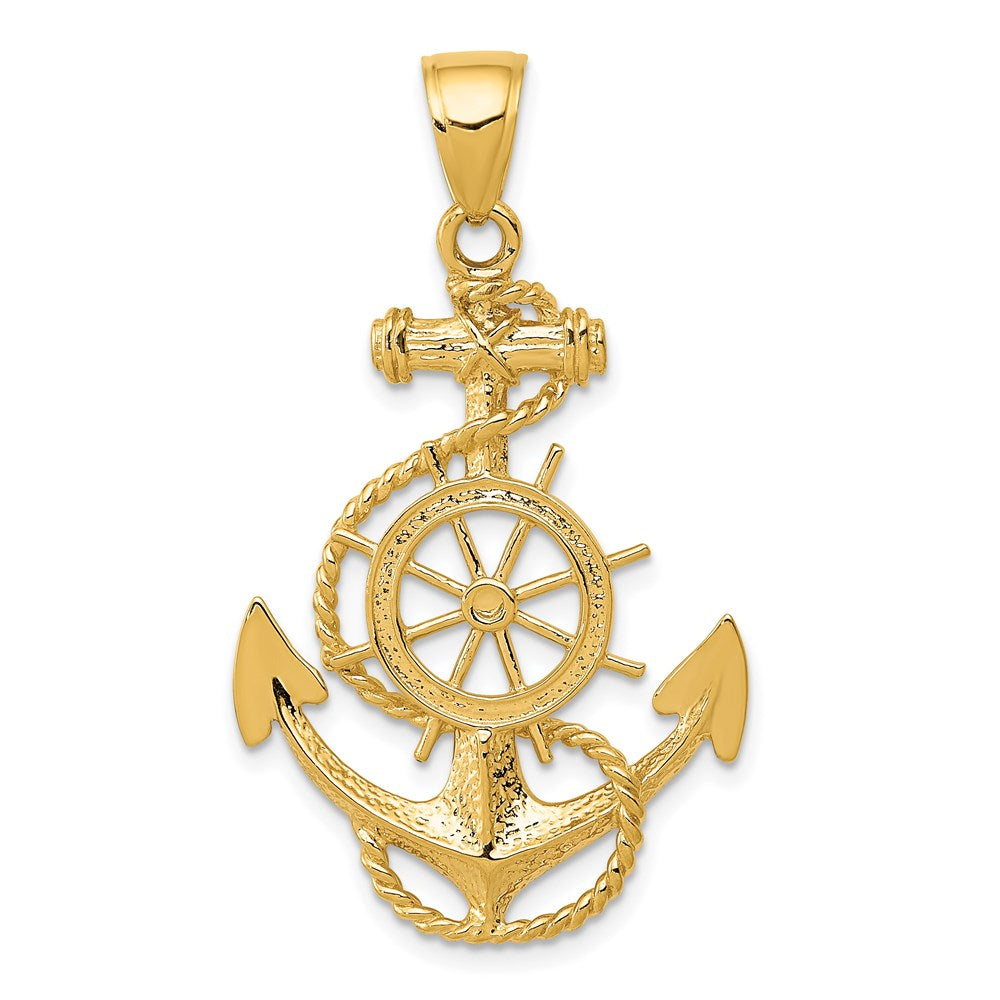 14K Gelbgold großer Anker-Anhänger mit Rad