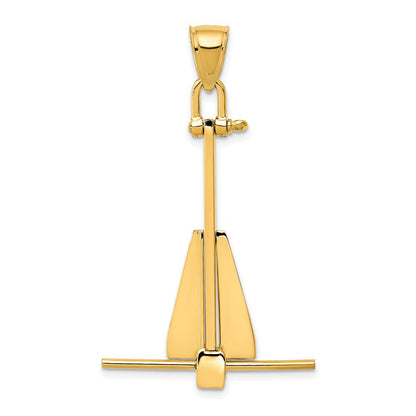 14K Gelbgold 3D beweglicher Anker-Anhänger