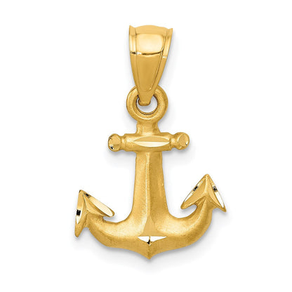 14K Gelbgold Diamantiert Anker Anhänger