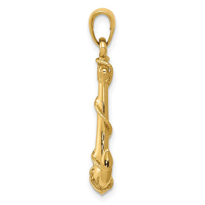 14K Gelbgold 3D-Anker-Anhänger mit Seil