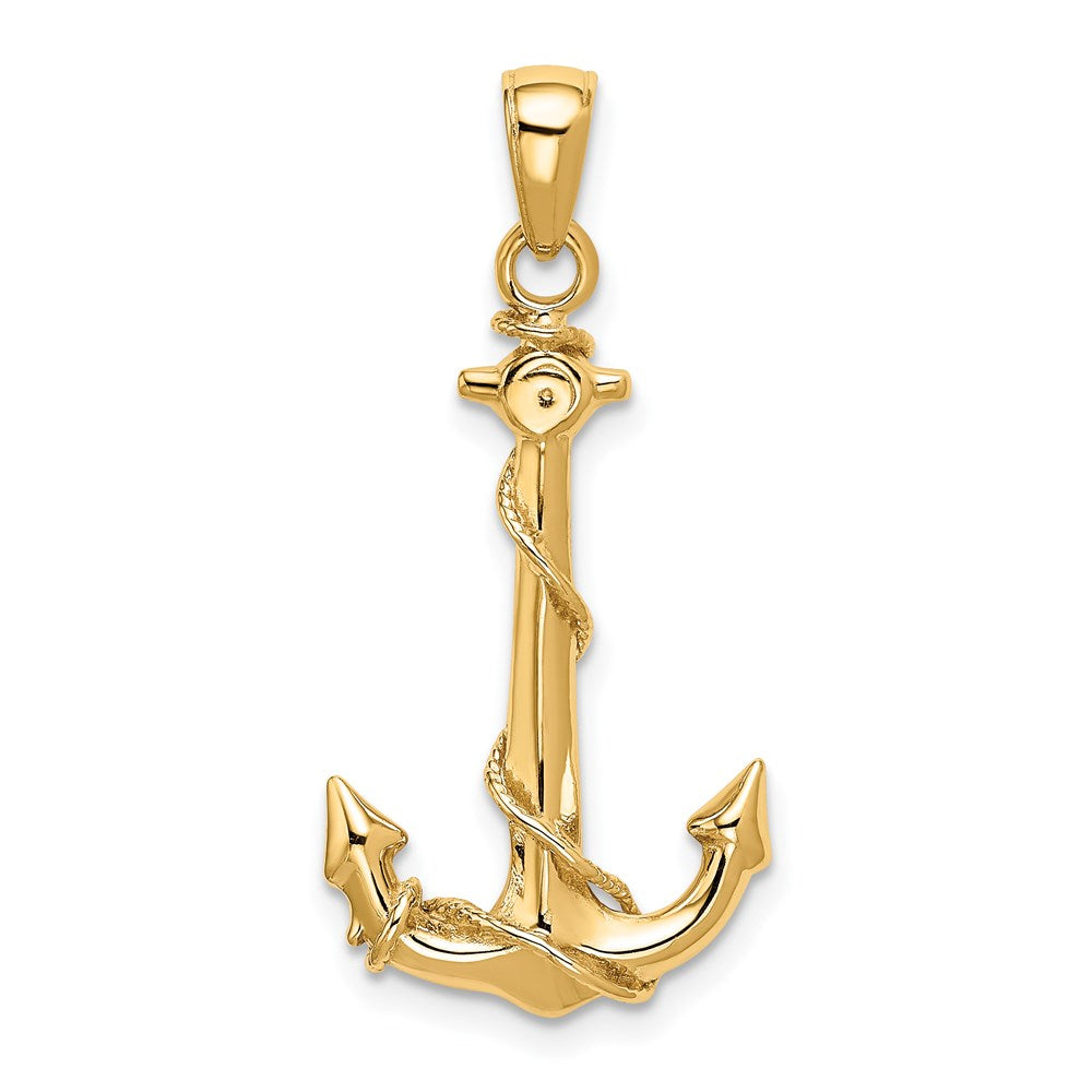 14K Gelbgold 3D-Anker-Anhänger mit Seil