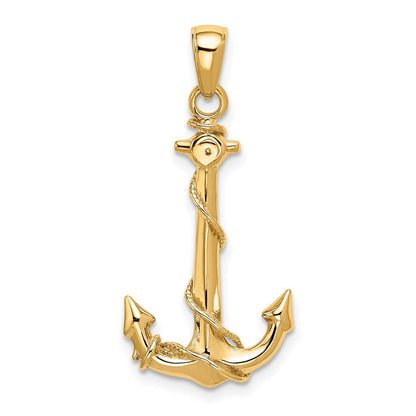 14K Gelbgold 3D-Anker-Anhänger mit Seil