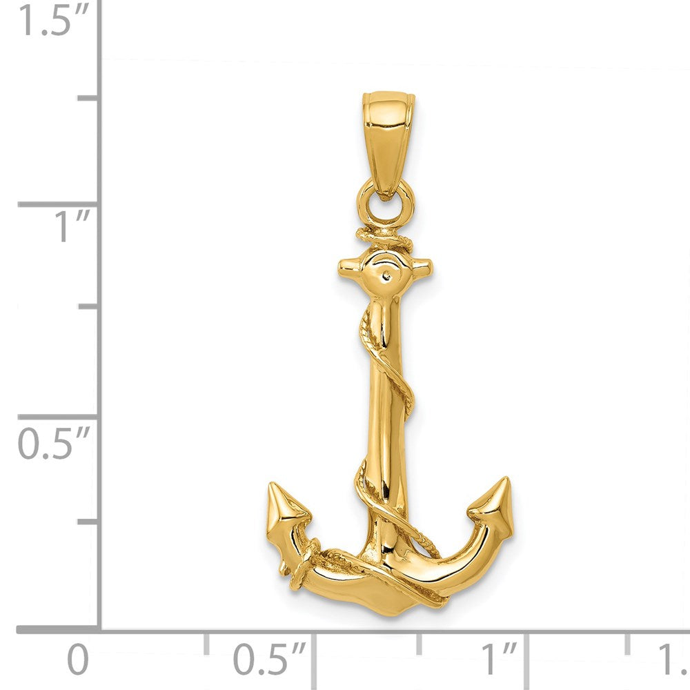 14K Gelbgold 3D-Anker-Anhänger mit Seil