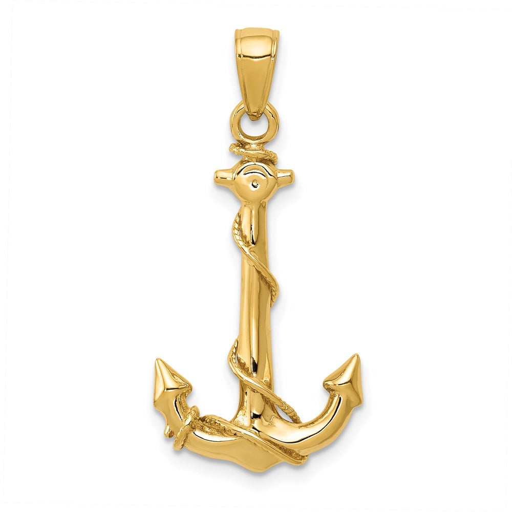 14K Gelbgold 3D-Anker-Anhänger mit Seil