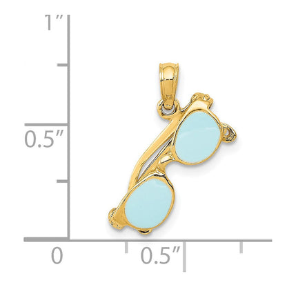 14K Gelbgold 3d Aqua Emailliert Sunglasses Anhänger