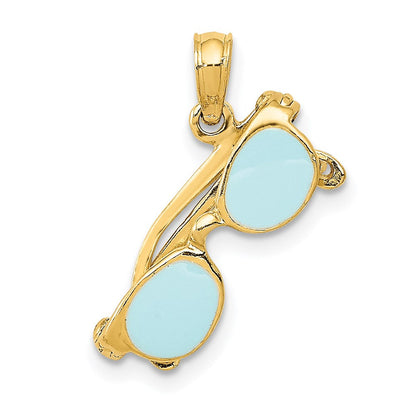 14K Gelbgold 3d Aqua Emailliert Sunglasses Anhänger