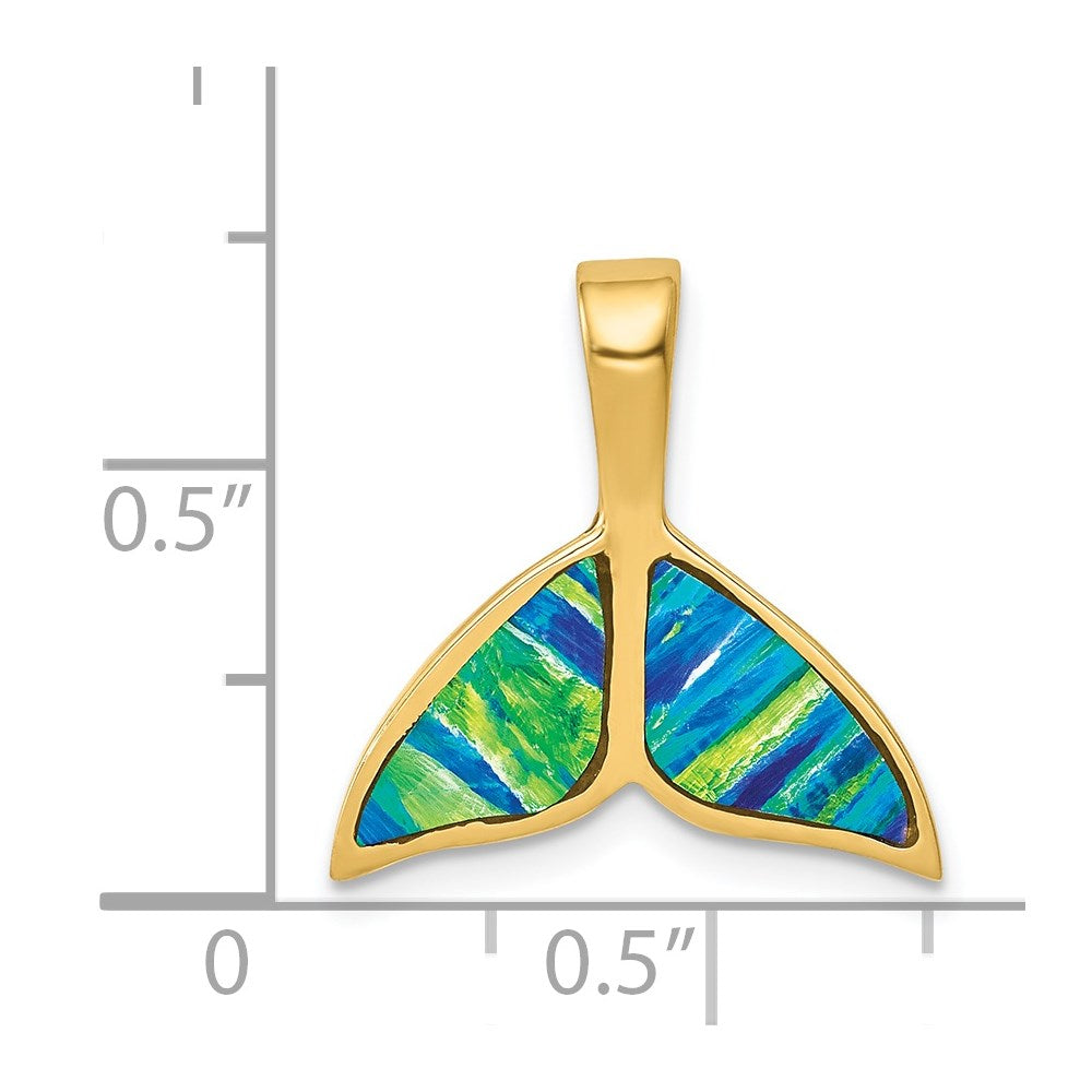 14K Gelbgold Imitat Opal Wal Schwanz Anhänger