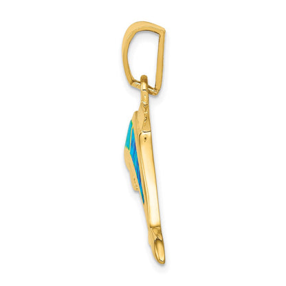 14K Gelbgold Delphin-Anhänger mit Labor-Opal