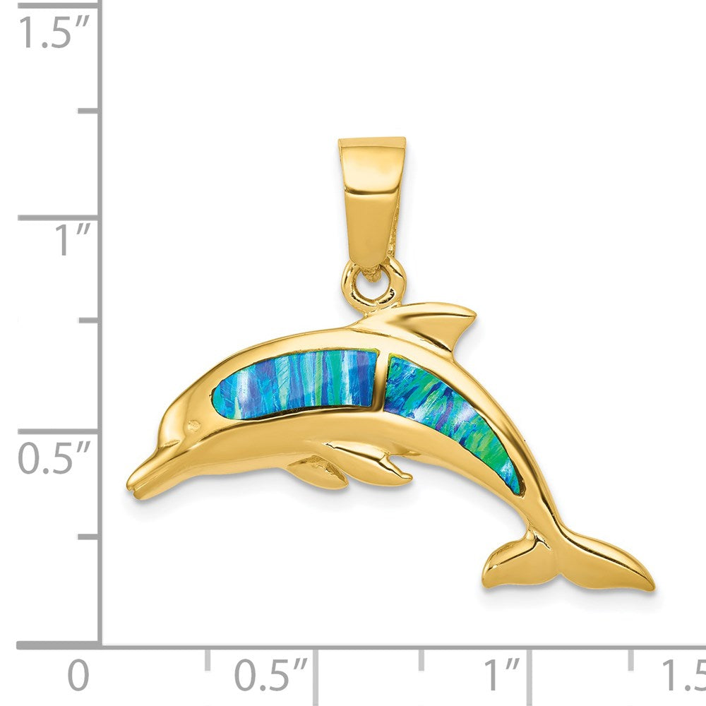 14K Gelbgold Delphin-Anhänger mit Labor-Opal