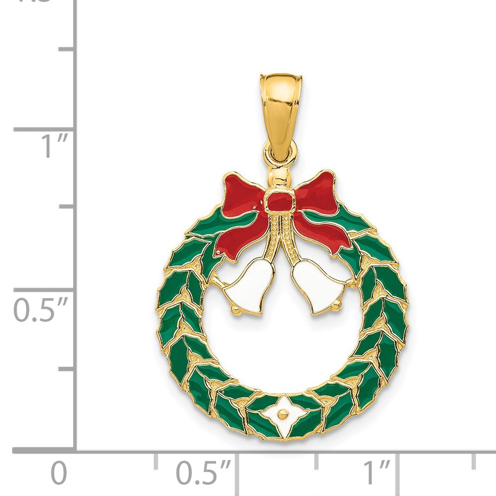 14K Gelbgold Emaillierter Weihnachtskranz-Anhänger