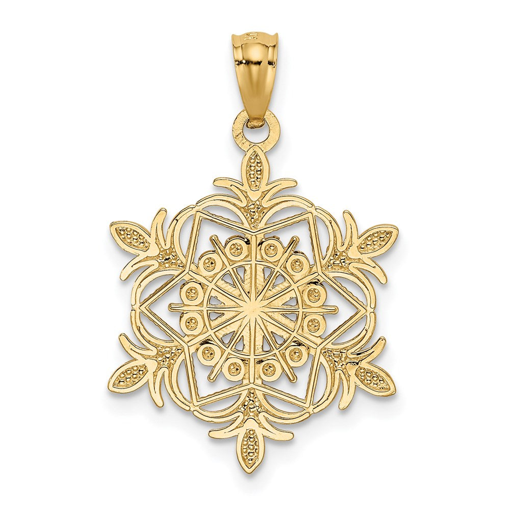 14K Gelb & Rhodium mit Diamantiert Schneeflocke Anhänger