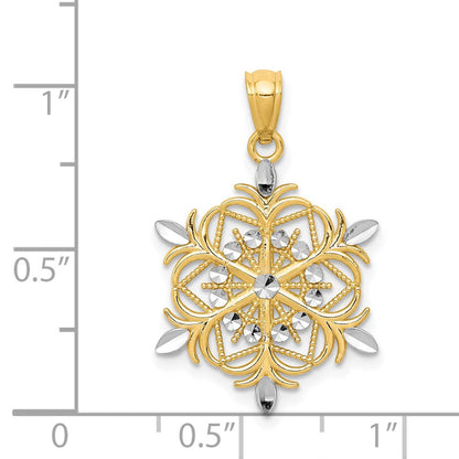 14K Gelb & Rhodium mit Diamantiert Schneeflocke Anhänger