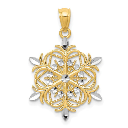 14K Gelb & Rhodium mit Diamantiert Schneeflocke Anhänger