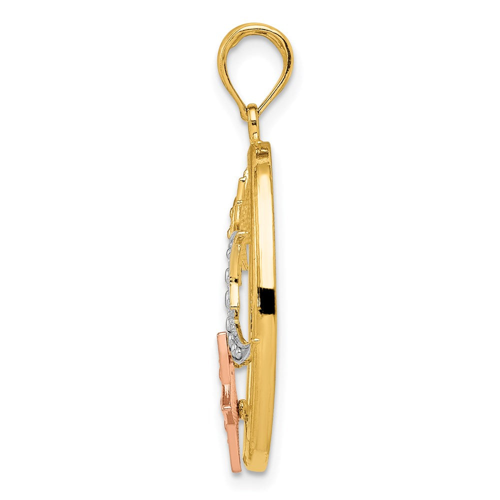 14K Bicolor-Gold mit Weißrhodium Sonne-Mond-und-Stern-Ovalanhänger