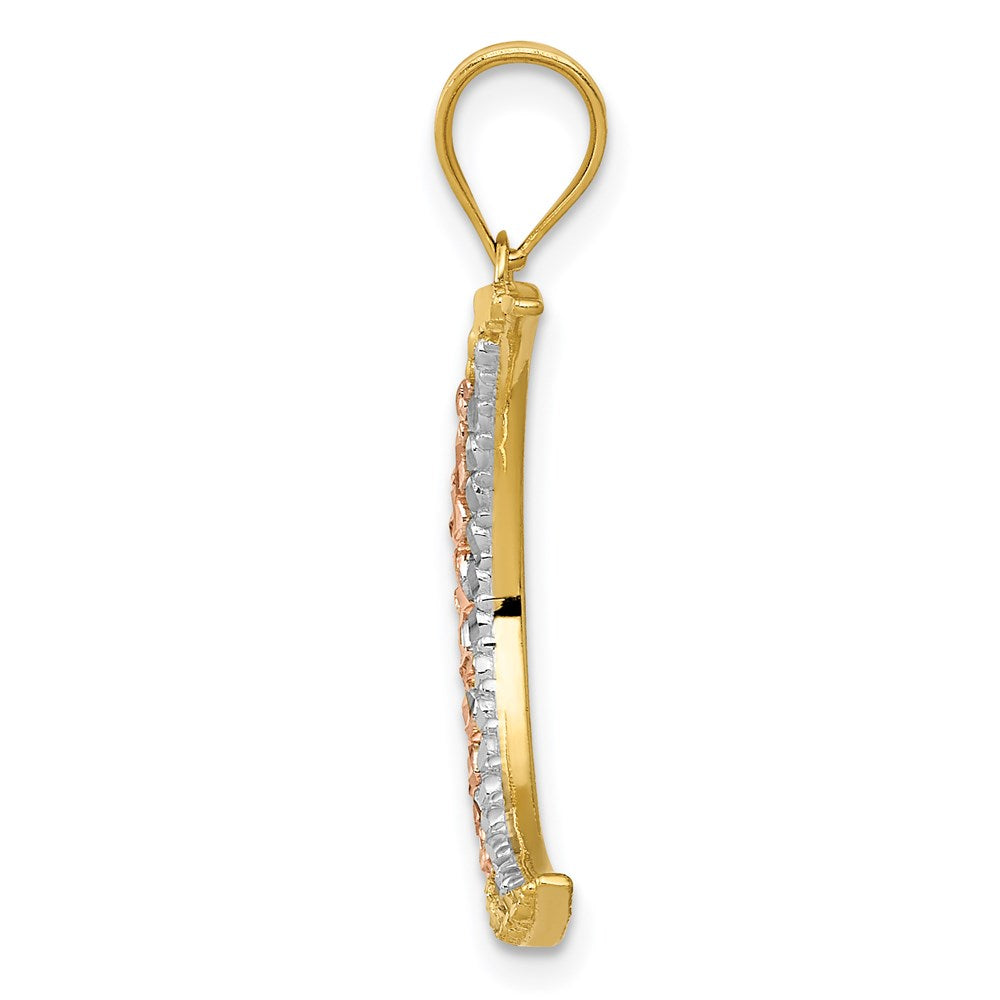 14K Bicolor-Gold (mit Weiß-Rhodinierung) Diamantgeschliffener Mond-Anhänger