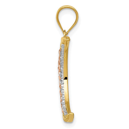 14K Bicolor-Gold (mit Weiß-Rhodinierung) Diamantgeschliffener Mond-Anhänger