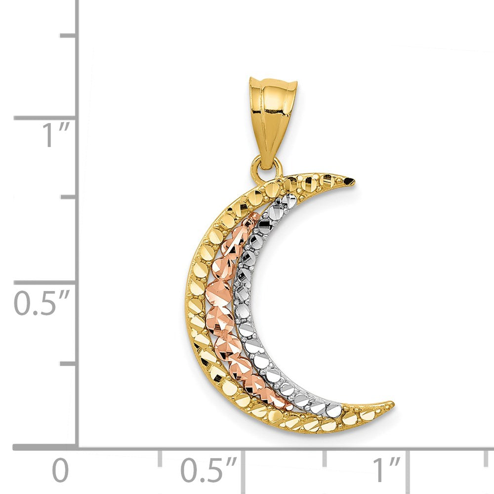 14K Bicolor-Gold (mit Weiß-Rhodinierung) Diamantgeschliffener Mond-Anhänger