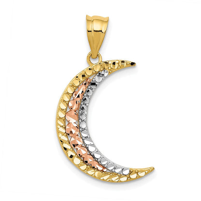 14K Bicolor-Gold (mit Weiß-Rhodinierung) Diamantgeschliffener Mond-Anhänger