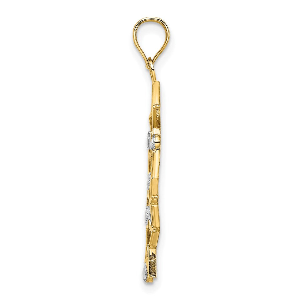 14K Gelb & Rhodium mit Rhodium Diamantiert Stern Cluster Charm