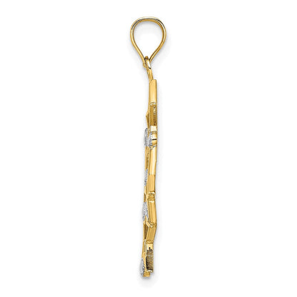 14K Gelb & Rhodium mit Rhodium Diamantiert Stern Cluster Charm