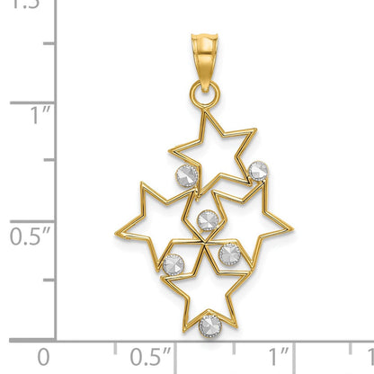 14K Gelb & Rhodium mit Rhodium Diamantiert Stern Cluster Charm