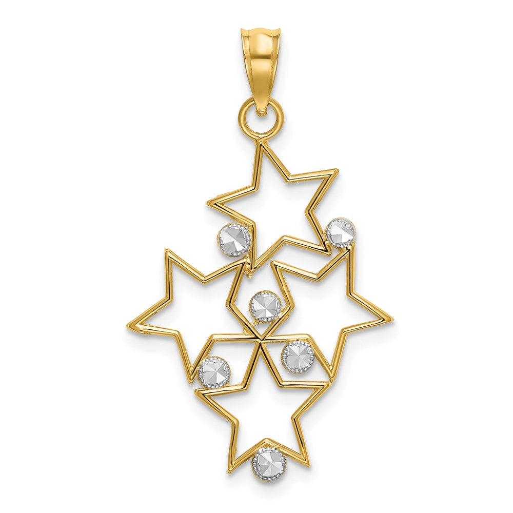 14K Gelb & Rhodium mit Rhodium Diamantiert Stern Cluster Charm