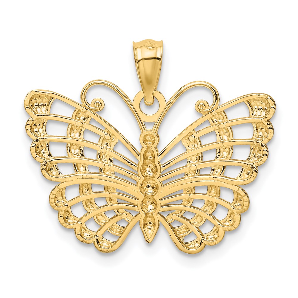 14K Gelbgold und Rhodium mit Rhodium-Beschichtung, Diamantschliff-Schmetterling-Anhänger