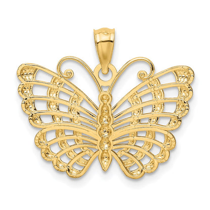 14K Gelbgold und Rhodium mit Rhodium-Beschichtung, Diamantschliff-Schmetterling-Anhänger