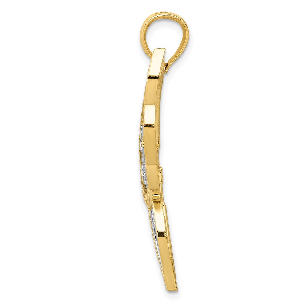 14K Gelbgold & Rhodium mit Rhodium, diamantgeschliffener Schmetterlings-Anhänger