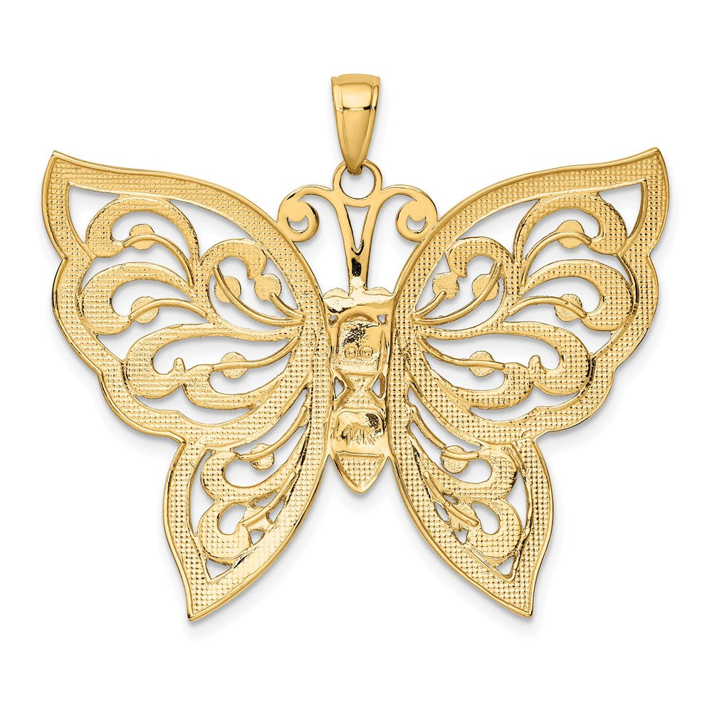 14K Gelbgold & Rhodium mit Rhodium, diamantgeschliffener Schmetterlings-Anhänger