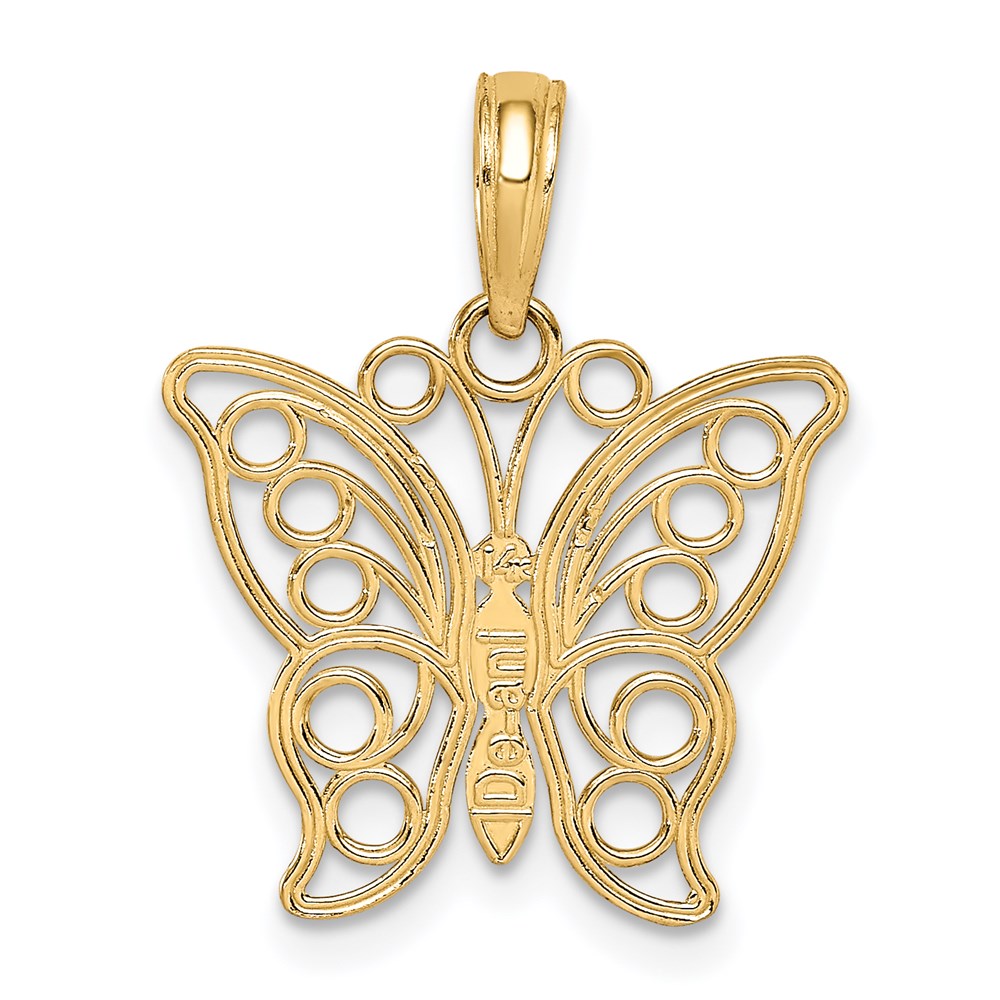 14K Gelbgold Ausgeschnitten Schmetterling Groß Anhänger