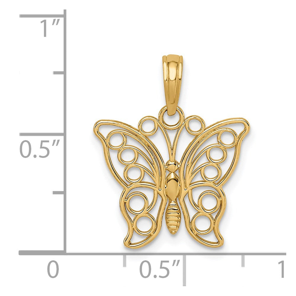 14K Gelbgold Ausgeschnitten Schmetterling Groß Anhänger