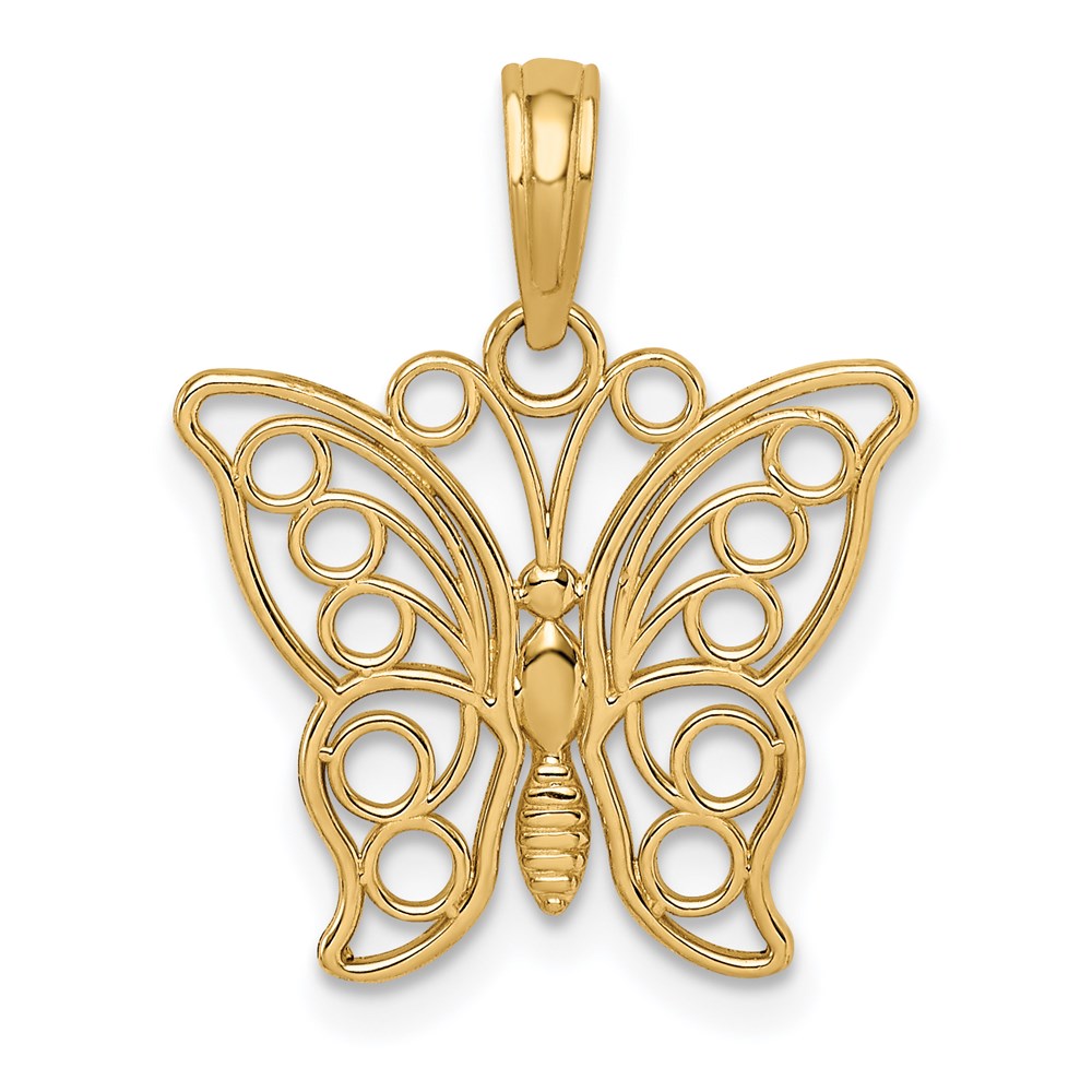 14K Gelbgold Ausgeschnitten Schmetterling Groß Anhänger