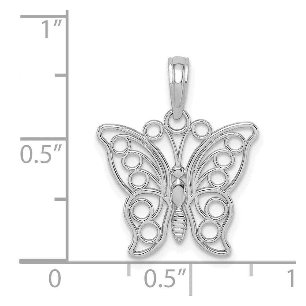 14K Weißgold Ausgeschnitten Schmetterling Groß Anhänger