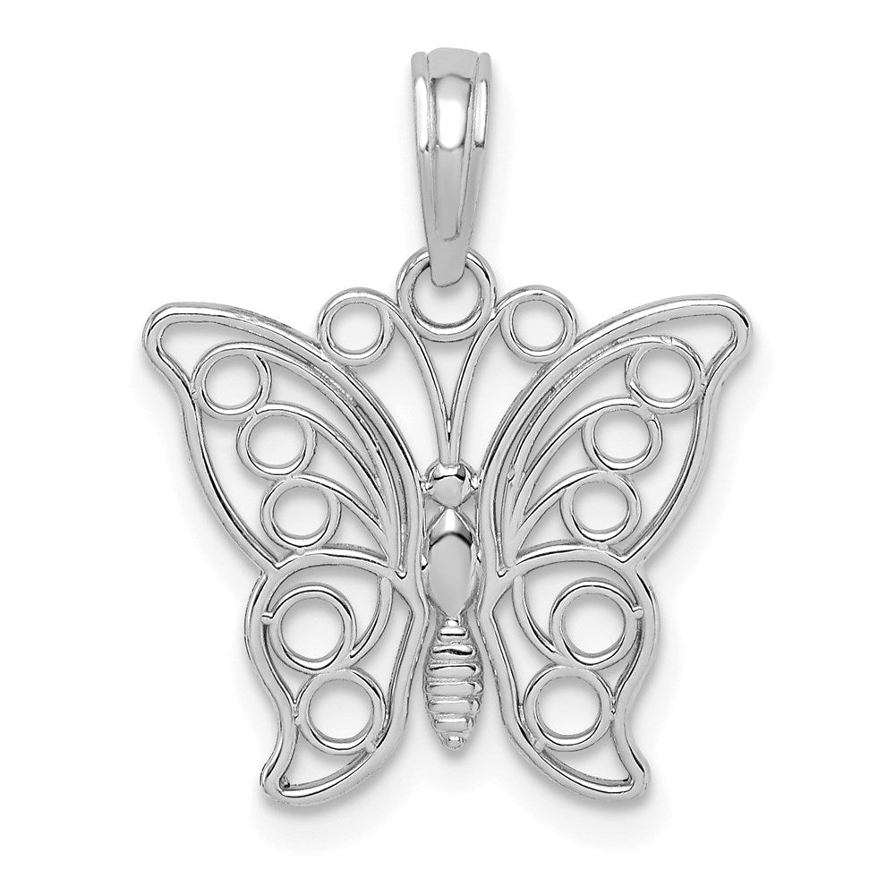 14K Weißgold Ausgeschnitten Schmetterling Groß Anhänger