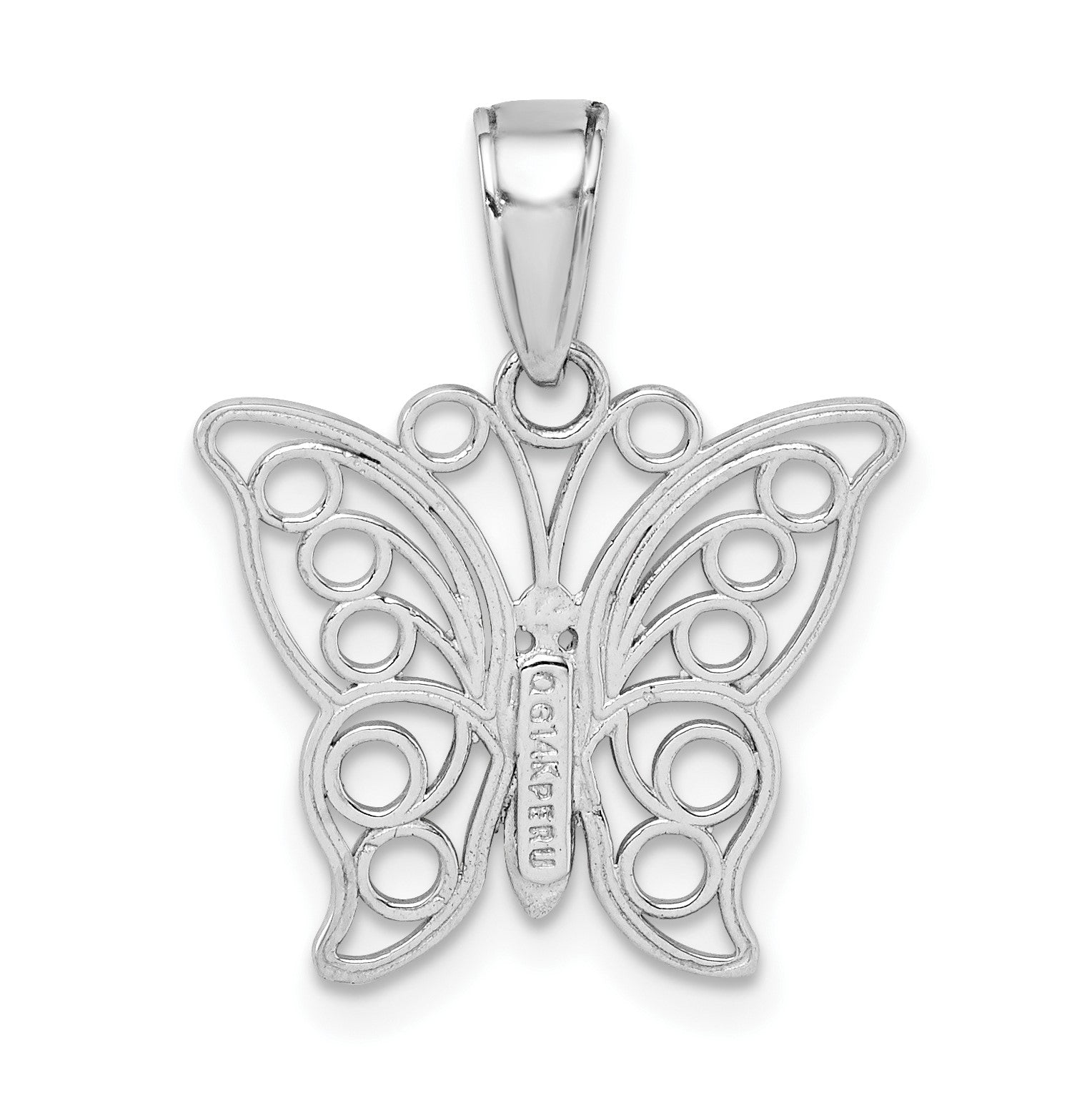 14K Weißgold Ausgeschnitten Schmetterling Groß Anhänger