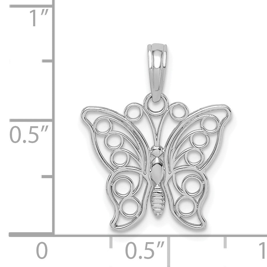 14K Weißgold Ausgeschnitten Schmetterling Groß Anhänger