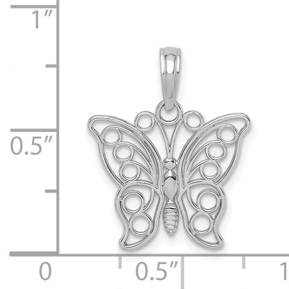 14K Weißgold Ausgeschnitten Schmetterling Groß Anhänger