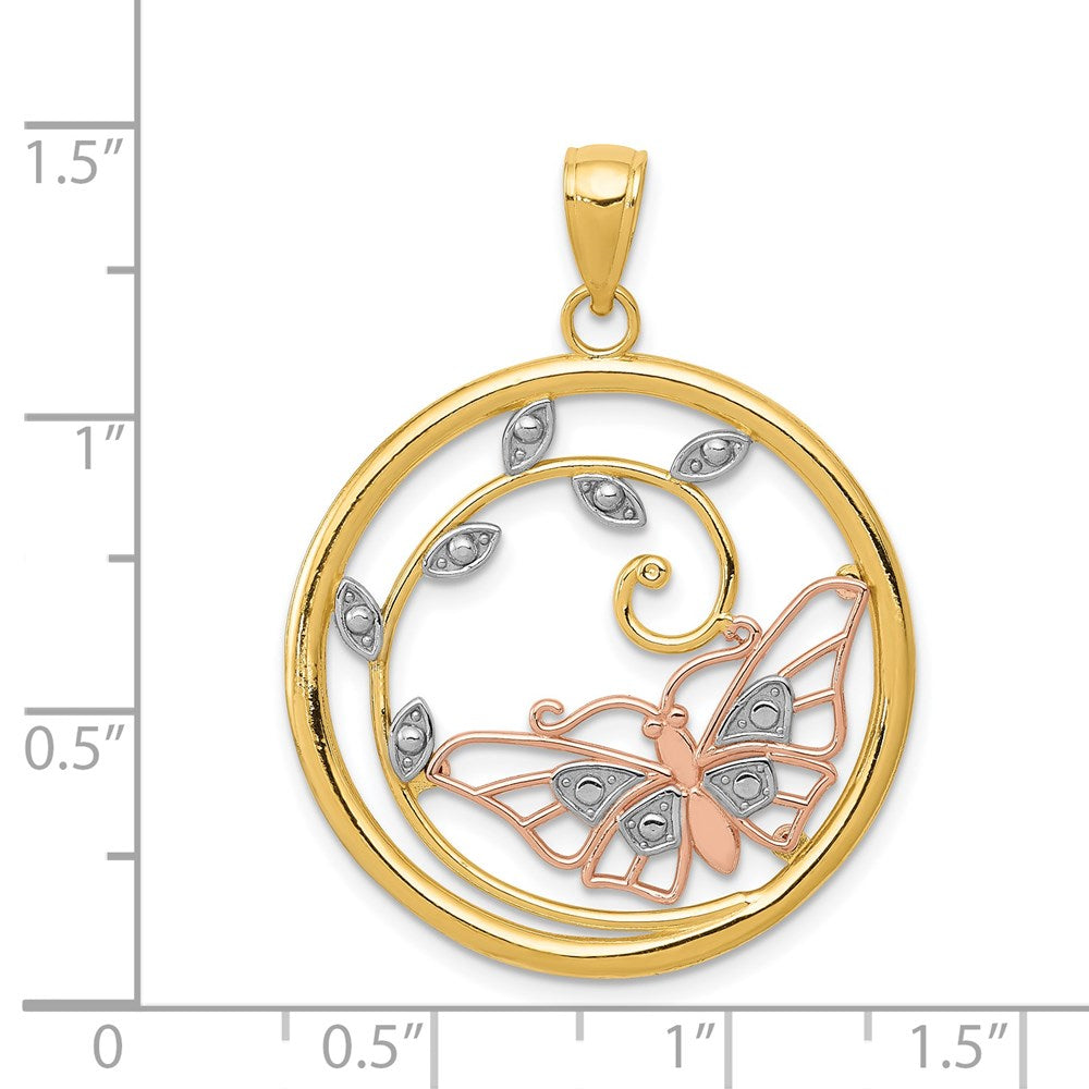 14K Bicolor-Gold (mit Weißrhodium) Schmetterling-im-Kreis-Anhänger