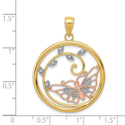 14K Bicolor-Gold (mit Weißrhodium) Schmetterling-im-Kreis-Anhänger