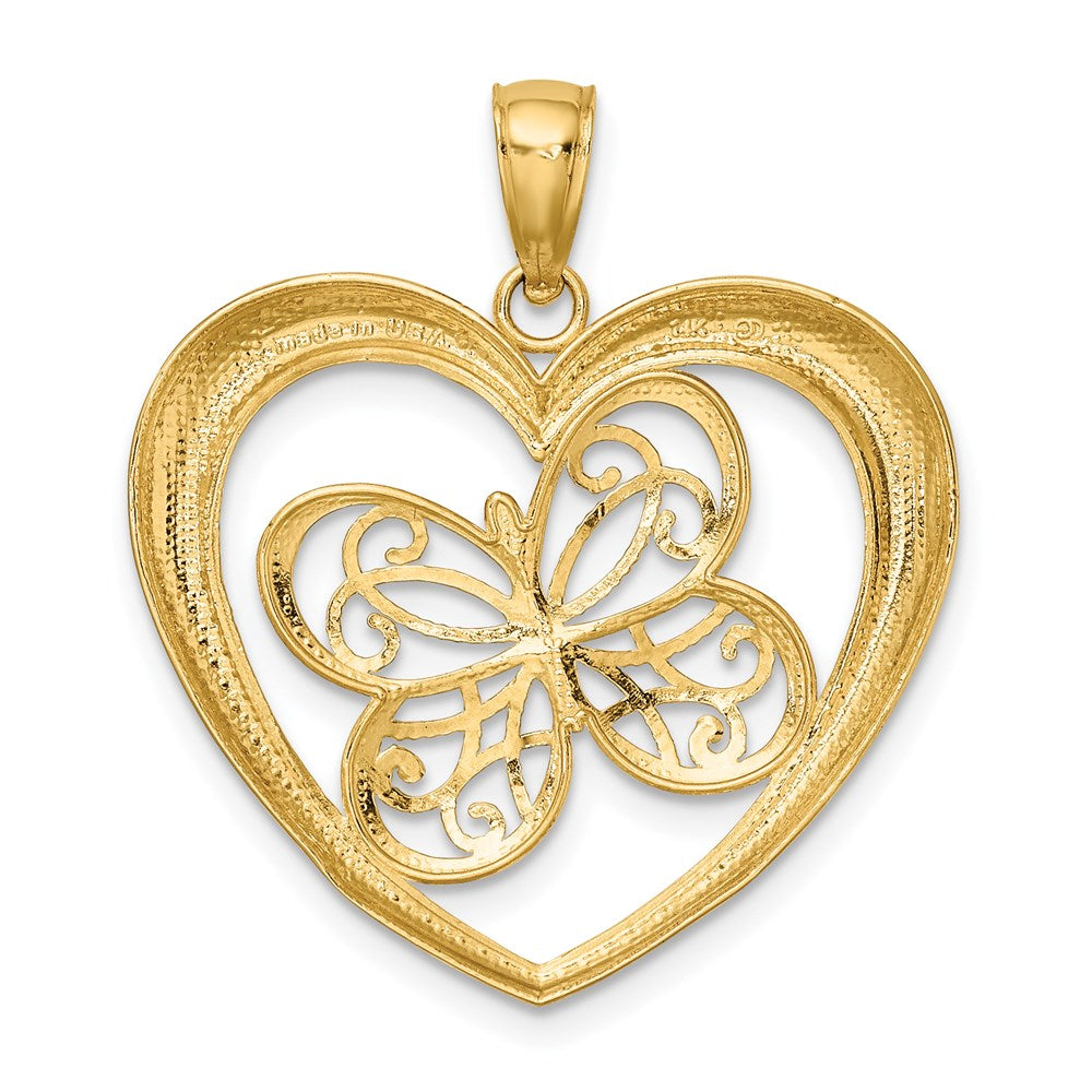 14K Gelbgold mit Rhodium Schmetterling-in-Herz-Charm